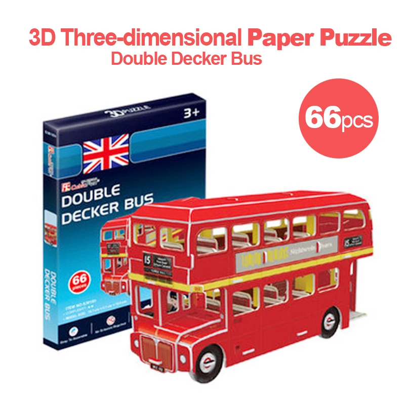 

3D Puzzles Diy Double Bus Mini Traffic Series Car Airplane Three-Dimensional Puzzle Children Fun Creative Educational Toys t56