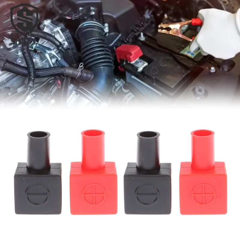 Universal Square Car Battery Terminals Rubber Covers Set Motorcycle Batteries Protector Replacement Accessories