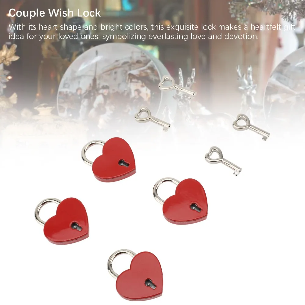 4sets Zinc Alloy Heart Padlock 38x30mm Red Heart Shaped Padlock Key Included Mini Padlock For Lover Bridge Anniversary