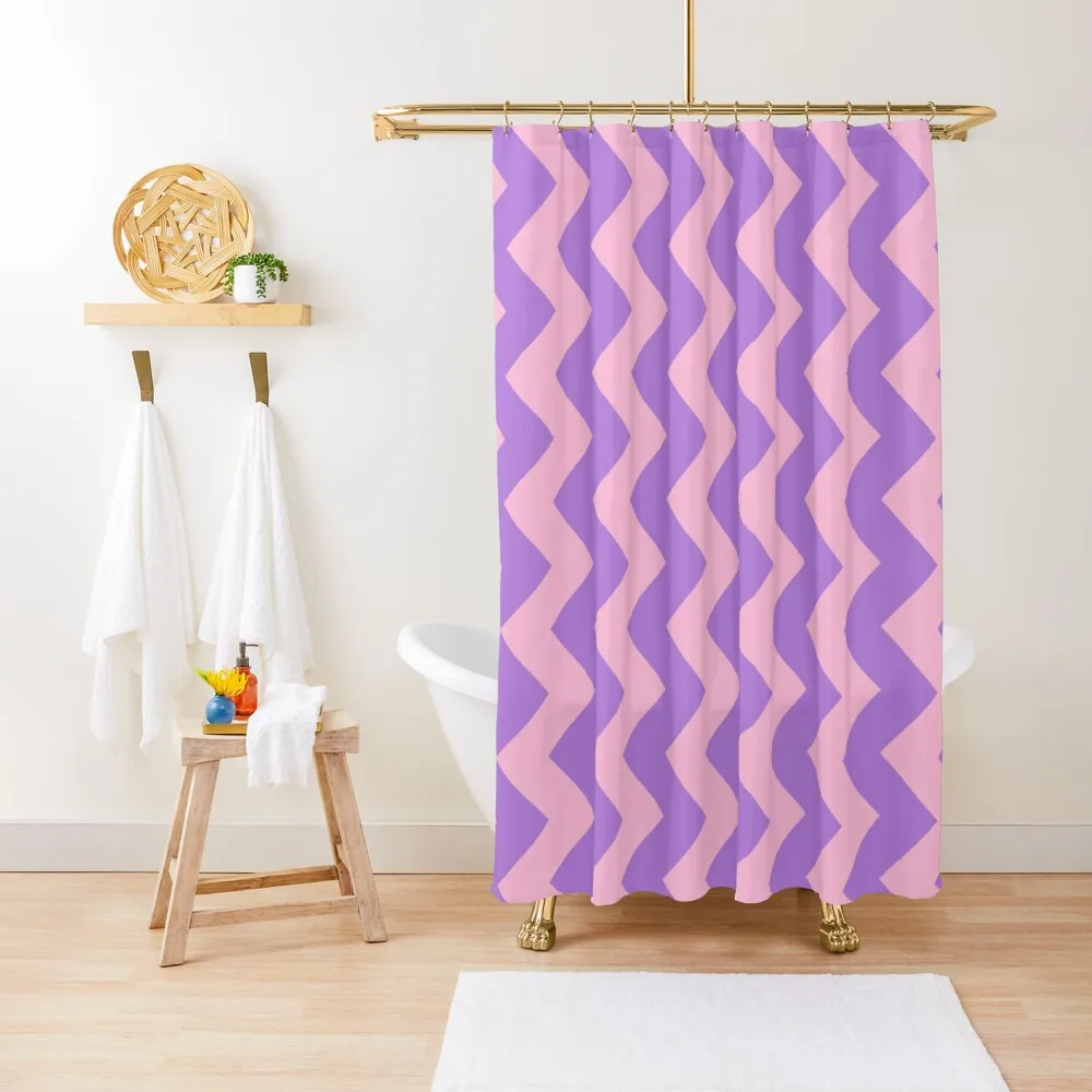 

Cotton Candy Pink and Lavender Violet Vertical Zigzags Shower Curtain For Bathrooms Bathroom Fabric Curtain