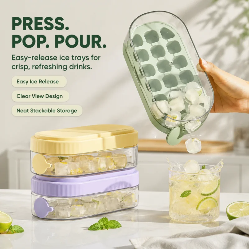 18 Grids Press Type Silicone Ice Cube Tray Water Injection Ice Mould with Lid Easy Release DIY Ice Maker Whiskey Cocktail Drinks