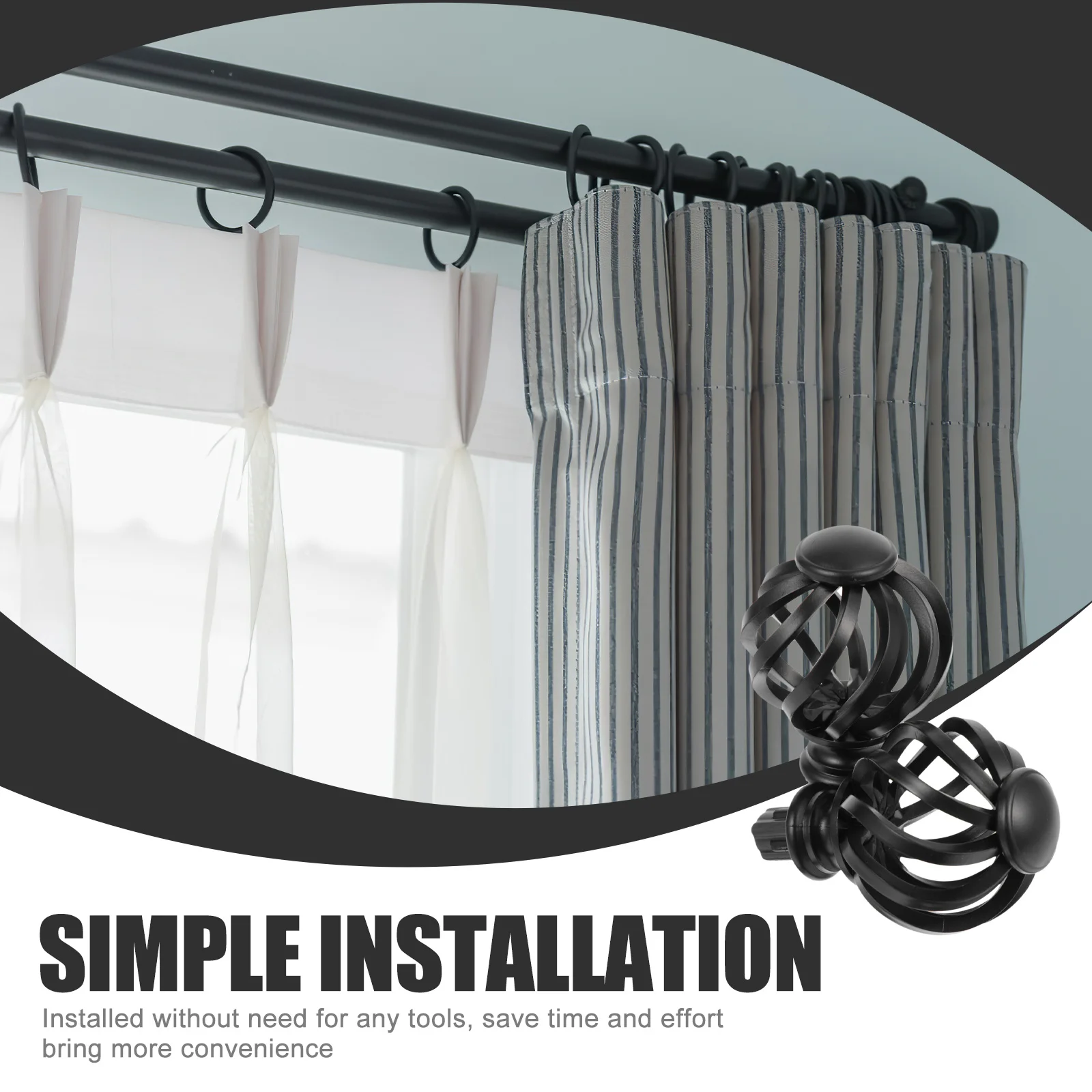 

2Pcs Curtain Rod Decorative Finials Replacement Caps Modern Elegant Design for Window Drapery Rod Fitting Home Hotel Use