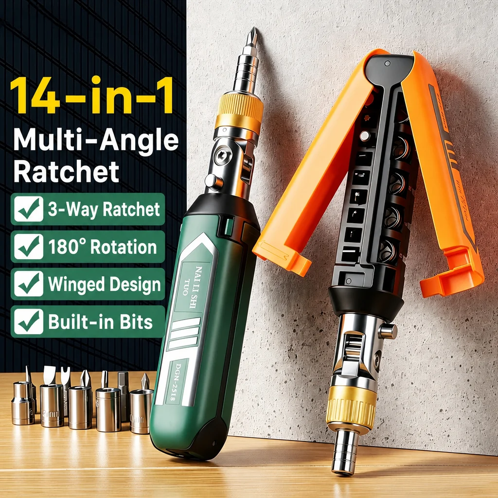 14 in 1 Multi-Function Rotary Ratchet Screwdriver Set Magnetic Bit Kit Portable Hand Repair Tool for Home DIY