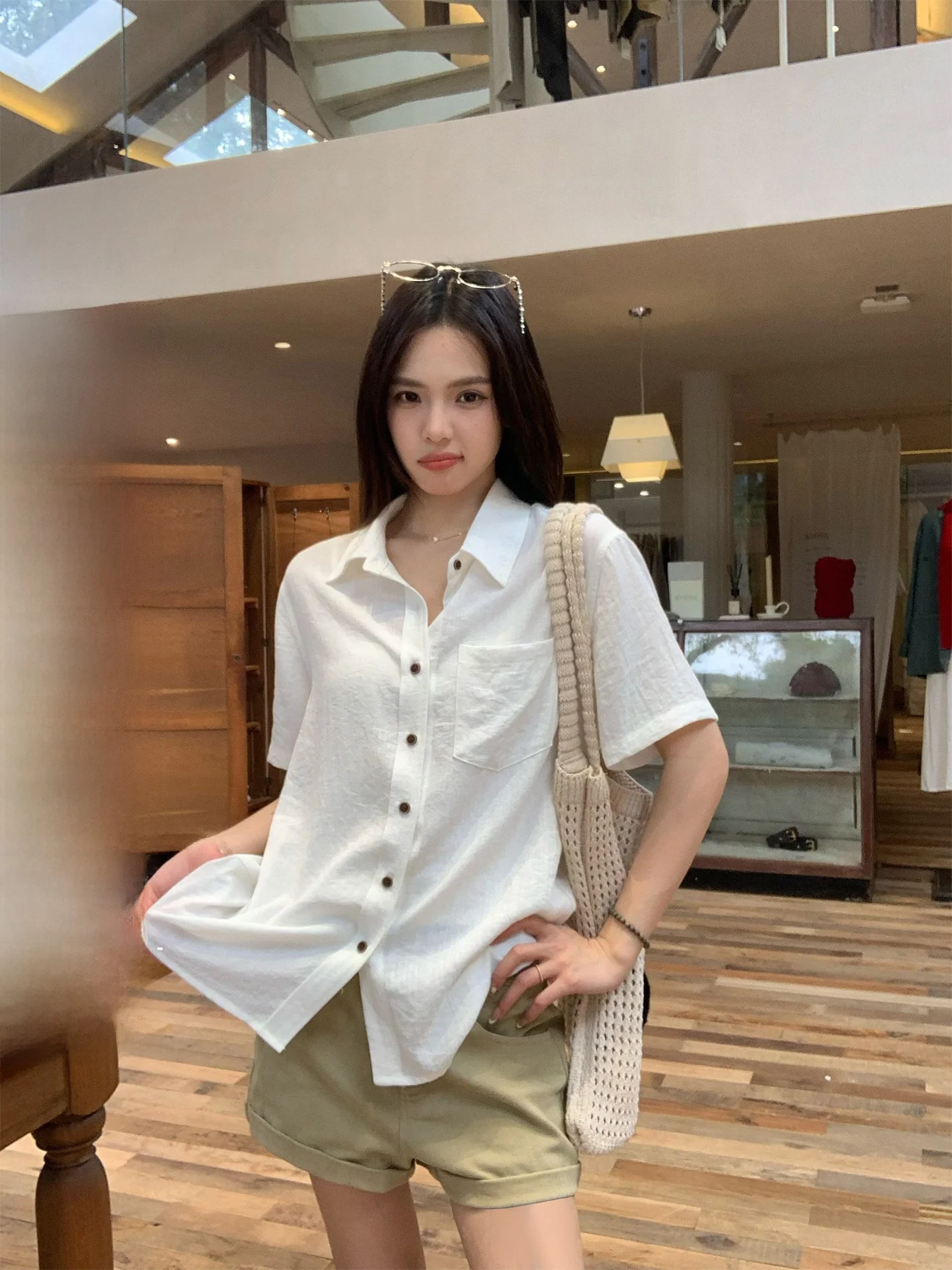 

Loose ort Sve Women's irt Summer New Sle Casual Lazy Faion High-End Sensation Versatile Top White Rice Color