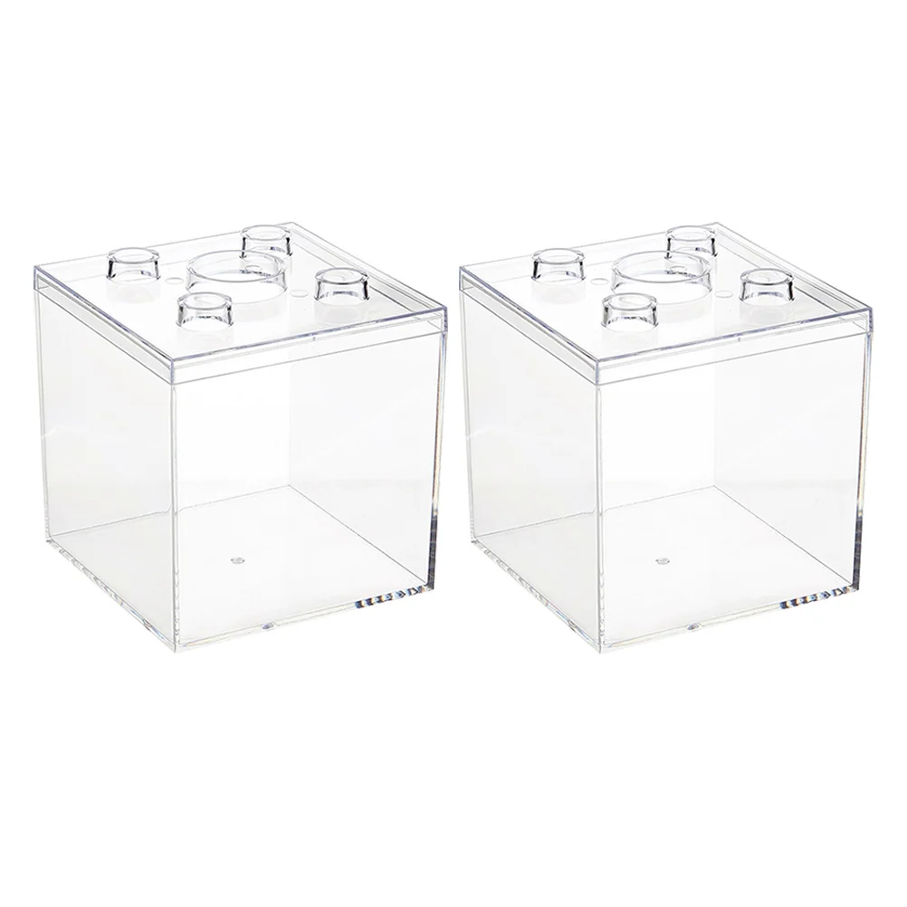 2Pcs Clear Plastic Box Set Square Storage Cubes for Craft Supplies Candy Jewelry Minimalist Design Easy Access Transparent