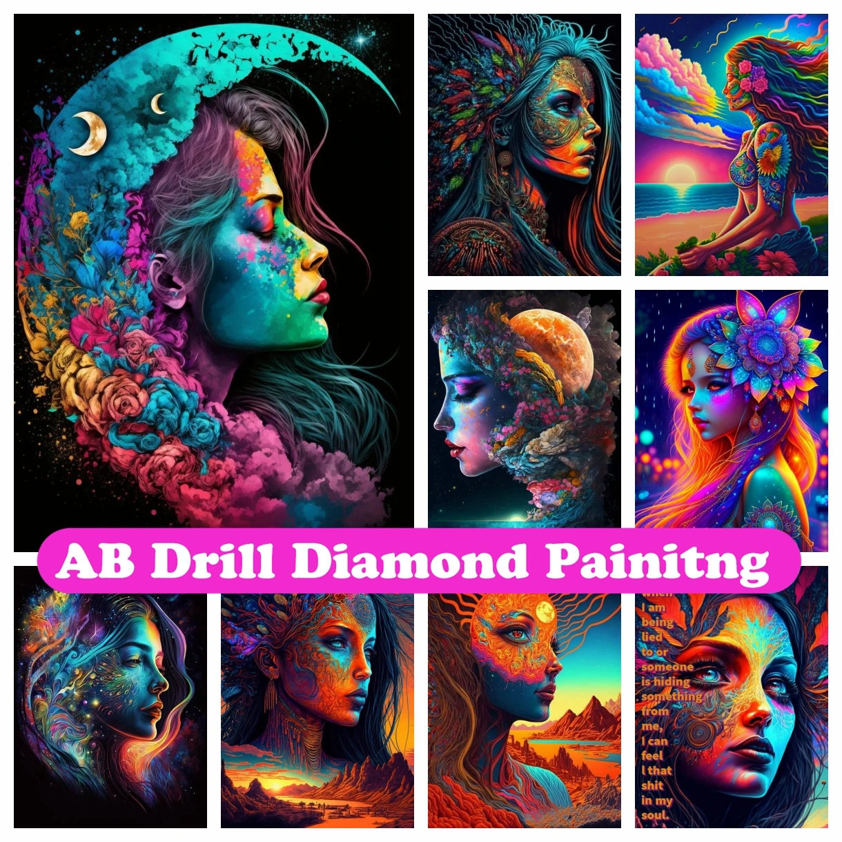 

Rainbow Girl 5D AB Diamond Painting Embroidery Fantasy Starry Sky Moon Planet Cross Stitch Mosaic Pictures Handmade Home Decor