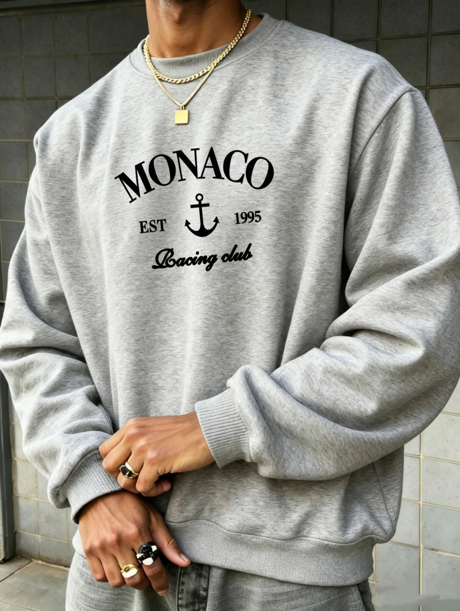 Street Fashion Monaco - Męska bluza z okrągłym dekoltem, sweter