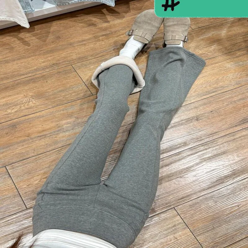 سراويل نسائية كلاسيكية قابلة للتنفس من قماش الدنيم الناعم باللون الرمادي الفاتح والصوف المتوهج بخصر منخفض، سراويل رياضية لليوجا الأمريكية