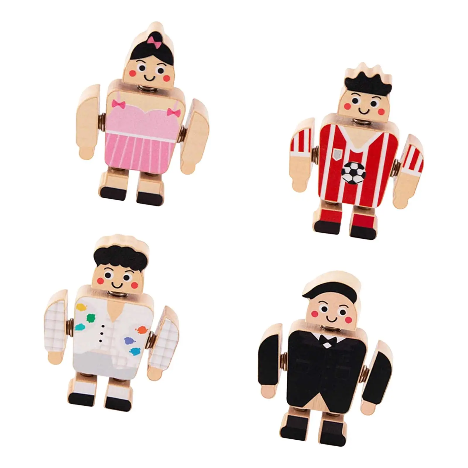 Mini People Figures Toys Wooden Snap Blocks Educational Playset Early Learning Builders for Preschool Kids