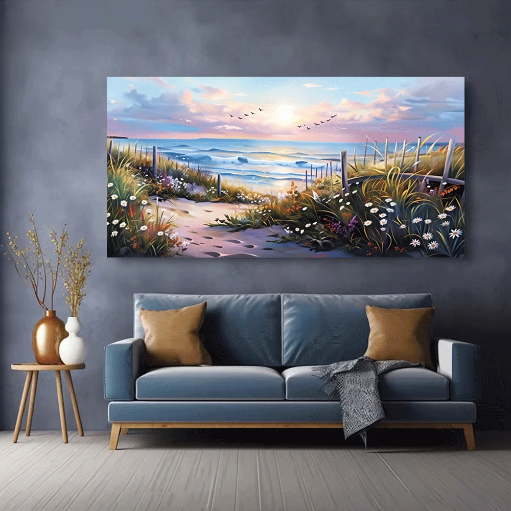 1PC-Canvas poster Unframed  Beach Sunset Seascape Art Canvas Print Wall Decor Ocean View Landscape Painting Home Decor  summer