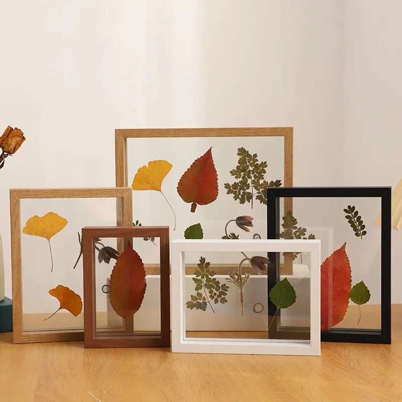 Double-Sided Transparent Wooden Frame Specimen Display Frame Minimalist Wood Photo Stand for Home Décor and Collectibles