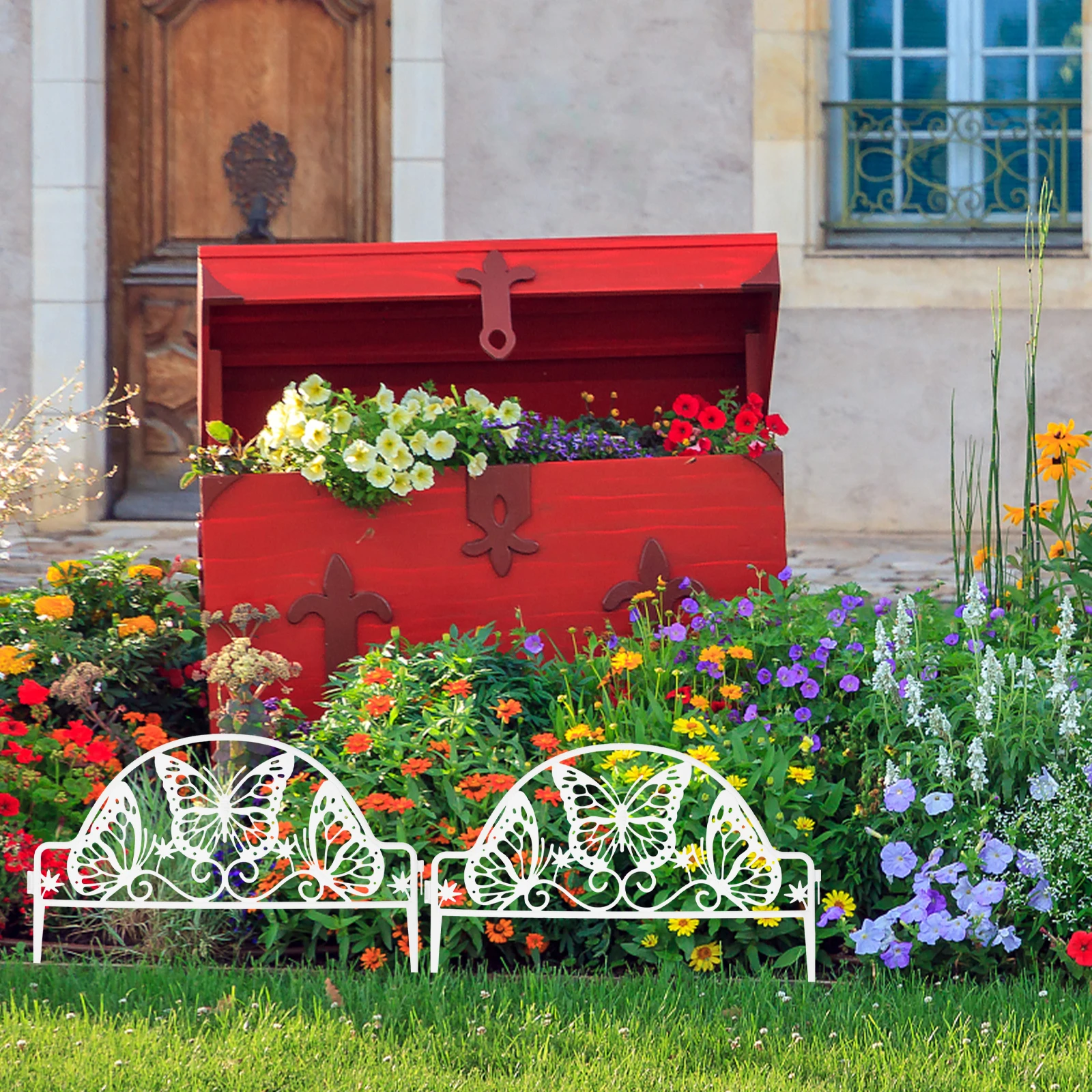 

4pcs White Plastic Garden Fences Decorative Fence Scene Adornment Easy Assemble Durable Practical Gardening Supplies