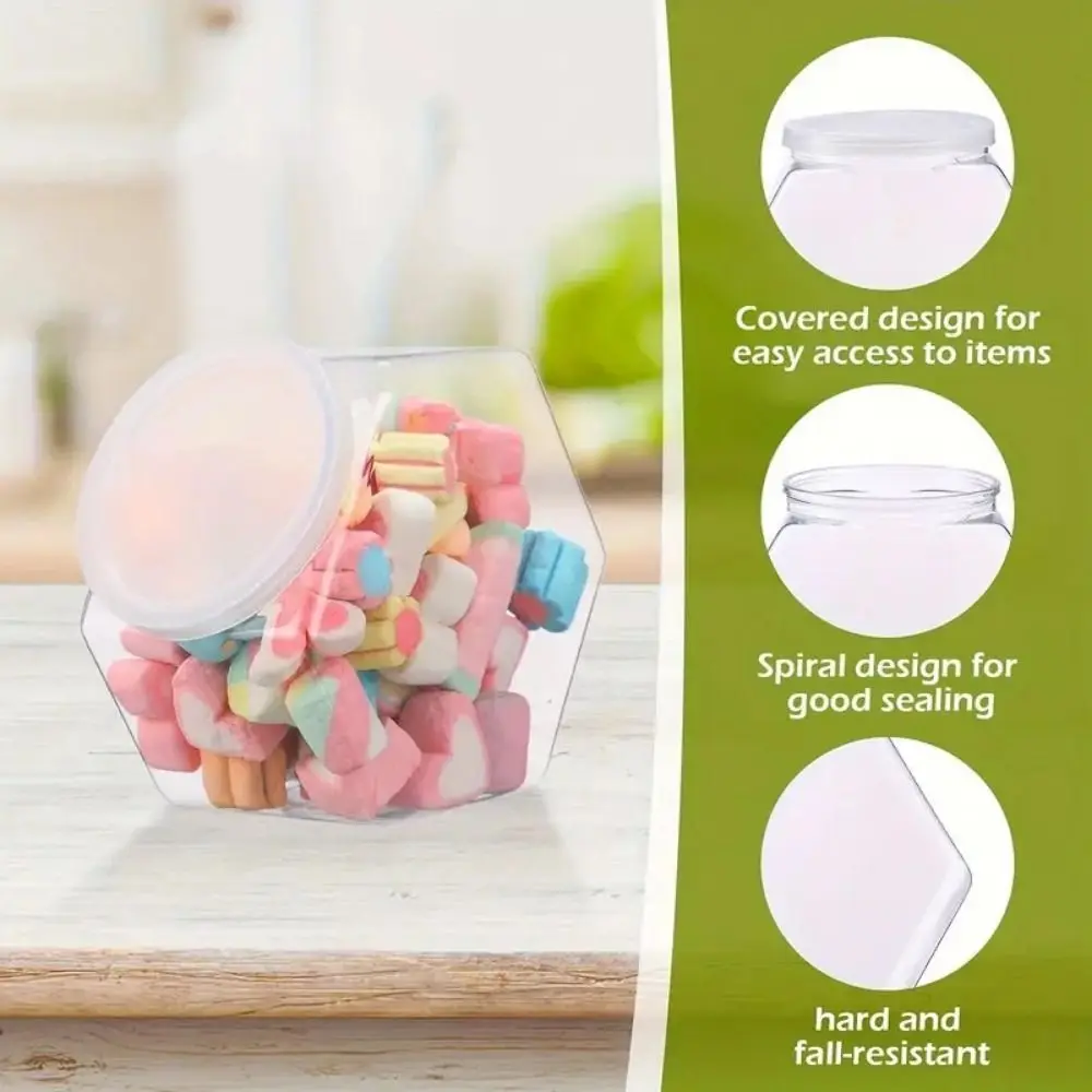 Portable Hexagonal Candy Cookie Jar Clear with Lid Packaging Jars Sealed Plastic Food Storage Container Kitchen Supplies