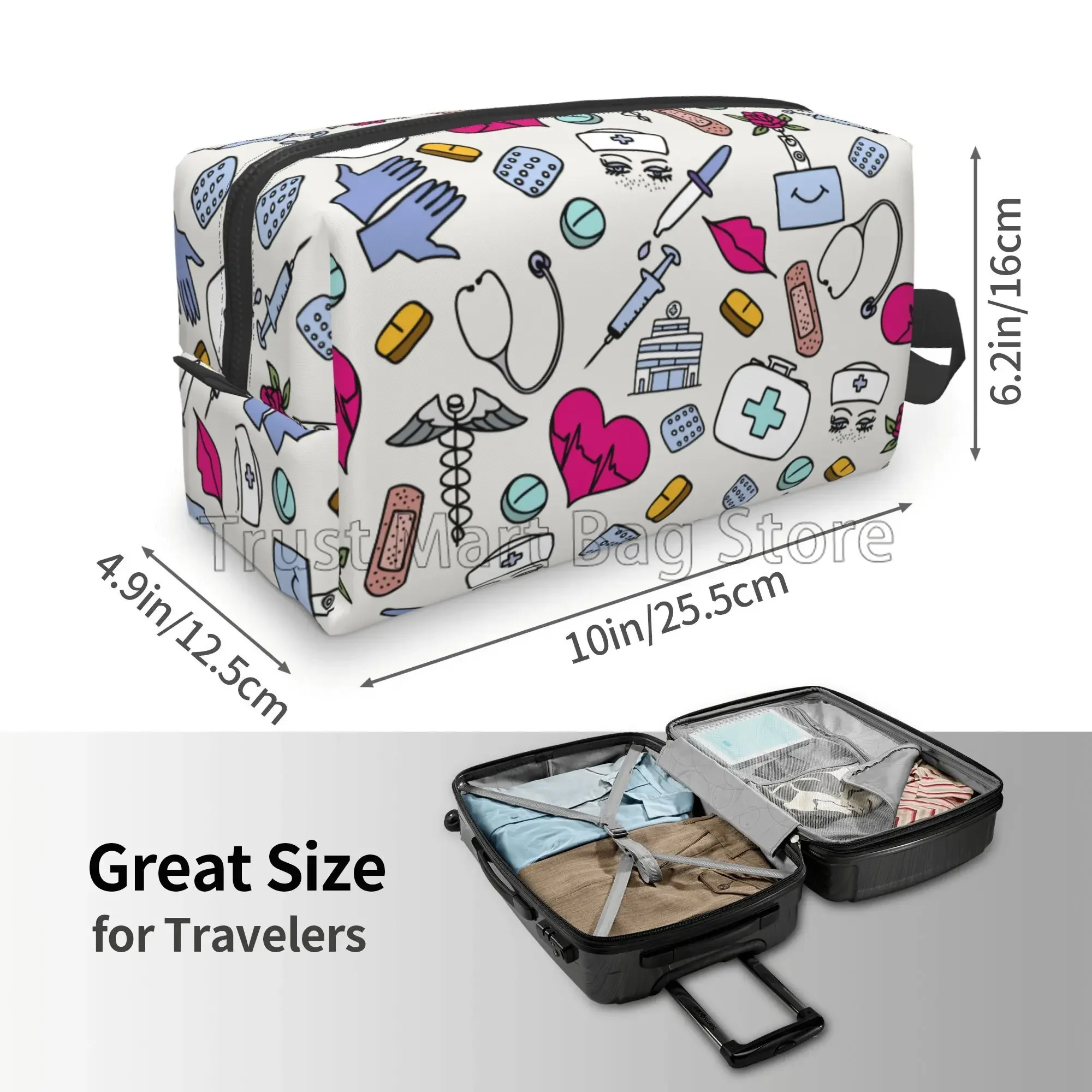 Nurse Equipment Makeup Bag Travel Cosmetic Organizer Case for Women Waterproof Toiletry Large Bag Nurse Gifts for Work