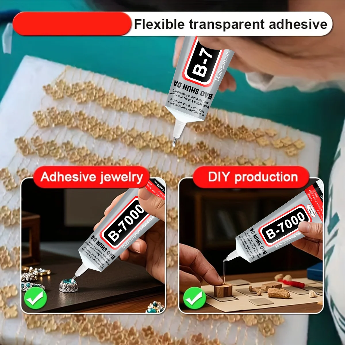 JXVX 50ML B-7000 Bande adhésif transparente Super Glue Réparation d'écran de téléphone portable Bande adhésif universelle Bijoux Artisanat Céramique Vitrage Modèles Plastique Métal Bois Hobbys Adhesive B7000 DIY Adhesi