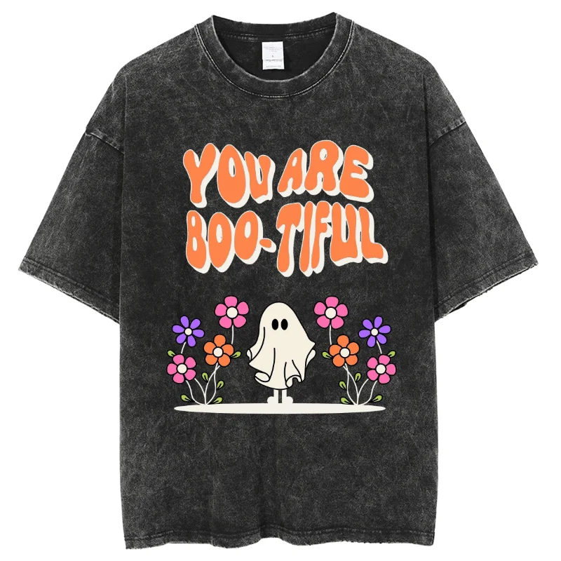 Halloween Cartoon Fun Cute Ghost T-Shirt Y2k Graphic Tee Short Sleeve Blouses for Adult Harajuku Casual Style Trendy T Shirt