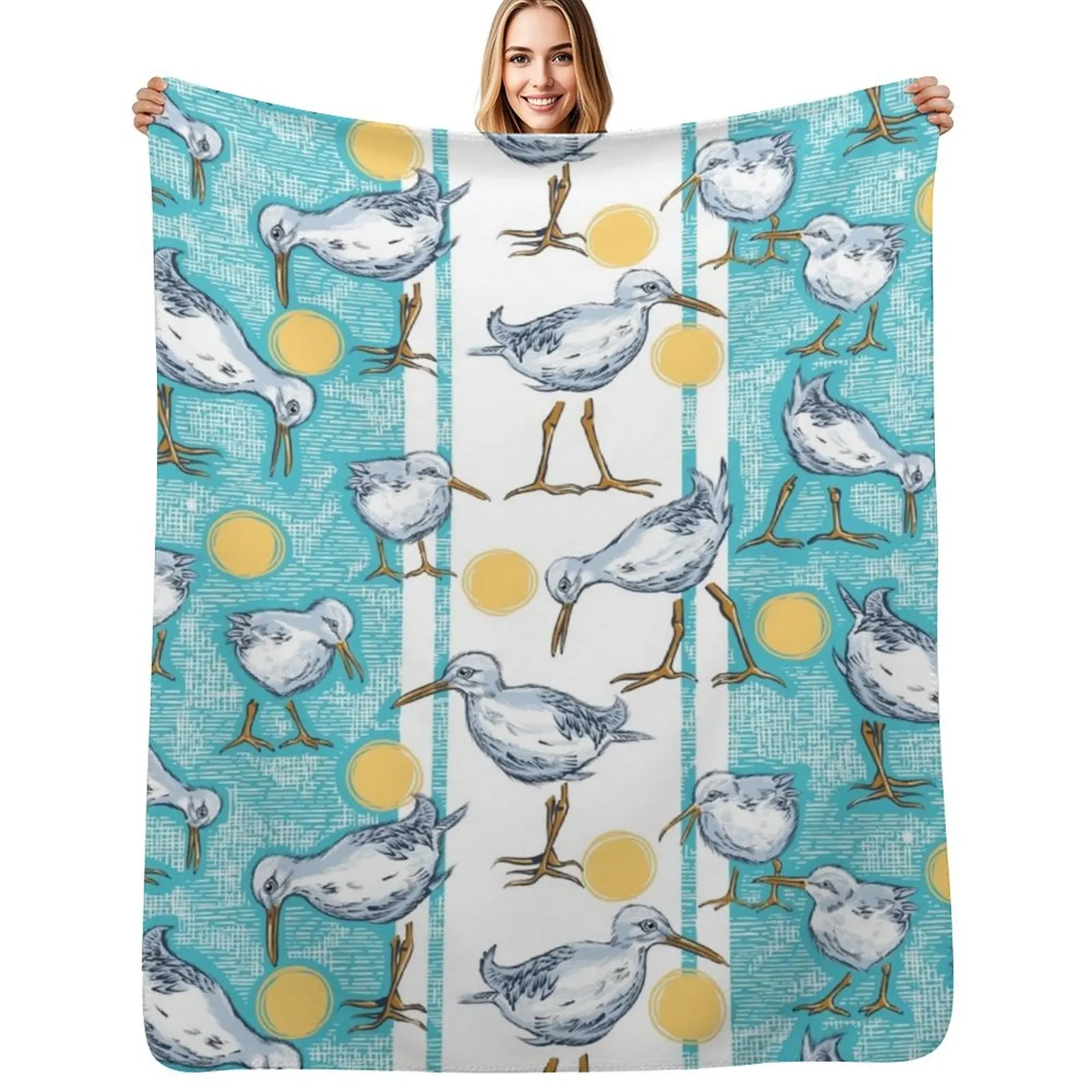 Sunny Sandpipers Pattern | Beach Blue w/ Stripes Throw Blanket Sleeping Bag Decorative Sofa christmas gifts Plush Blankets
