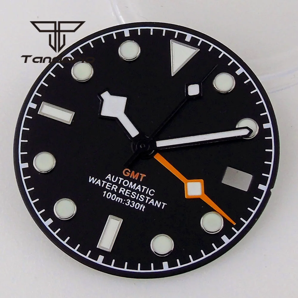 หน้าปัดนาฬิกา GMT ขนาด 29 มม. + เข็มนาฬิกาแบบ Snowflake พร้อมช่องแสดงวันที่ ใช้ได้กับกลไกอัตโนมัติ NH34 สีดำ/น้ำเงิน/ขาว อะไหล่และอุปกรณ์เสริม