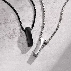 Vnox Dropshipping Small Mobius Bar Necklaces for Men Women, Unisex Black Stainless Steel 3D Vertical Bar Pendant, Casual Collar
