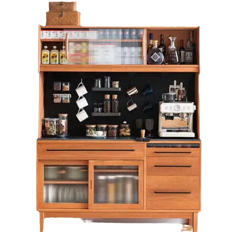 

Cherry wood side cabinet slate black walnut integrated dining room locker against the wall