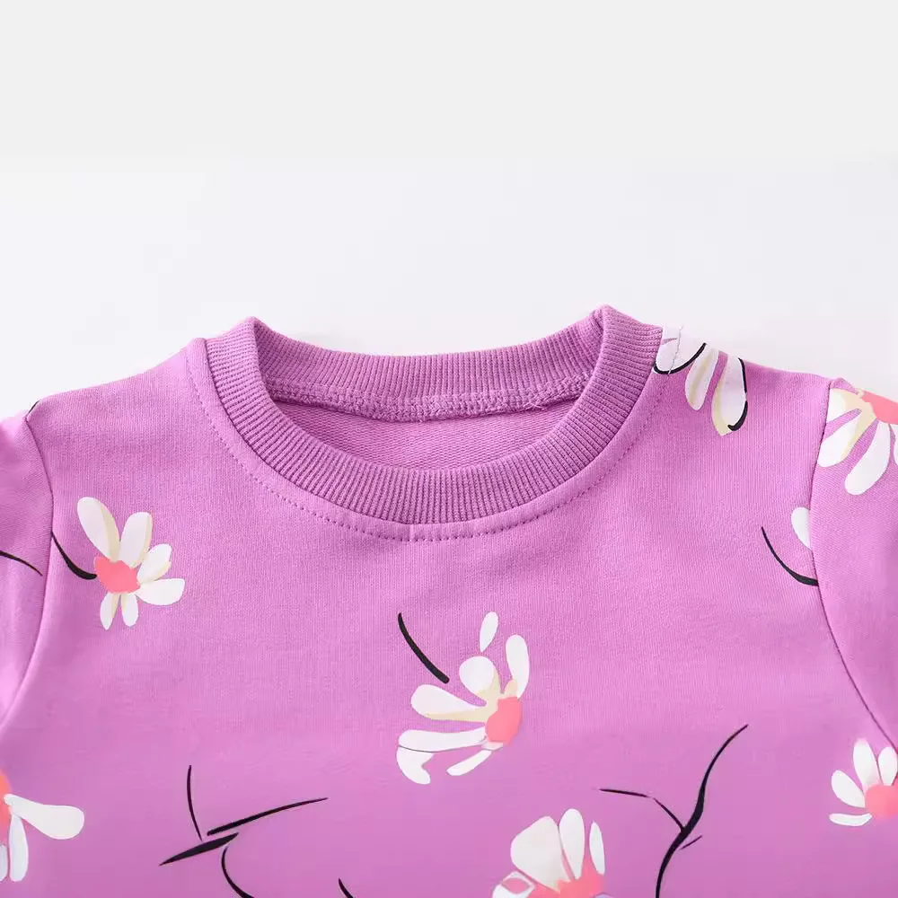 Kids Crew Neck Sweatshirt Girl Children Autumn Winter Printed Purple Long-Sleeve Layer Children Long-Sleeve Crew Neck Sweatshirt