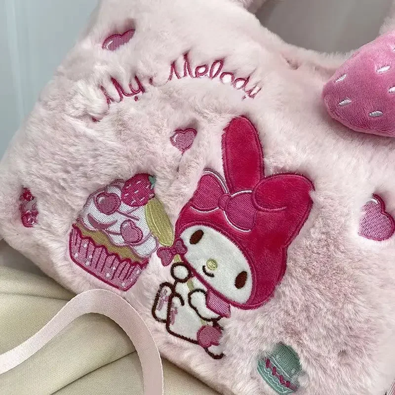 Sanrio-bolso de felpa de Hello Kitty para mujer, bolsa Kawaii Kuromi My Melody, bolso de mano de Anime de dibujos animados, Cinnamoroll, bolsas de