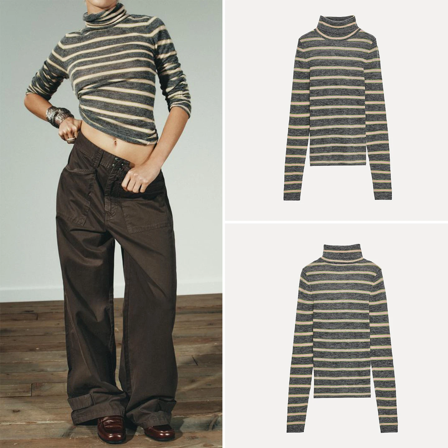 

Z Women's Faion Knitwear Ultra-Thin Stripes Simple Sle Casual Fit Long Sve High Collar Regular Length Autumn New