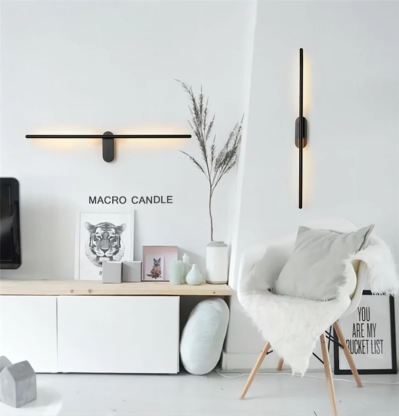 

Nordic Modern Minimalist Long Strip LED Wall Lamp Creative Art Living Room Bedroom Corridor Decoration Hotel Table Lamp