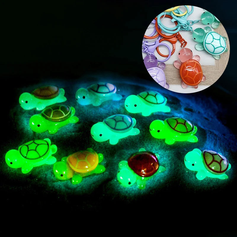 Portachiavi con ornamento di tartaruga luminosa in resina di cartone animato Glow-in-the-dark portachiavi con tartaruga accessori per zaino regali per fidanzate