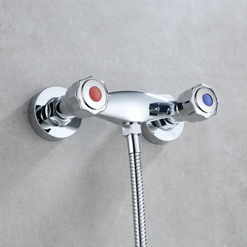 Bathroom Shower Faucets Double Handle Double Control Mixing Valve Bathtub Faucets Hot and Cold Tap Wall Mounted