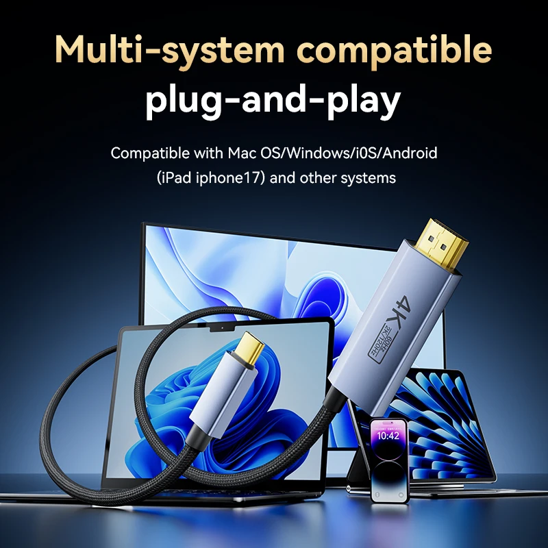 4K@60Hz Typ-C zu HDMI-kompatibel Unterstützt 2K@120Hz USB-C Videokabel mit PD 100W Ladefunktion für TV Handy Laptop Tablet Switch1 – Detail 7