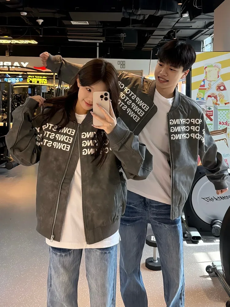 

American Letter Print Baseball Jaet for Men And Women Autumn Trendy Hiphop High-End Feeling Pilot Couple Coat Jaet