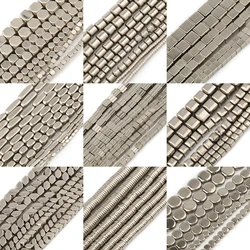 Matte Rhodium Hematite Beads Fashion Square Cube Arrow Tube Flat Round Rondelle Loose Beads for Jewelry Making Diy Bracelet