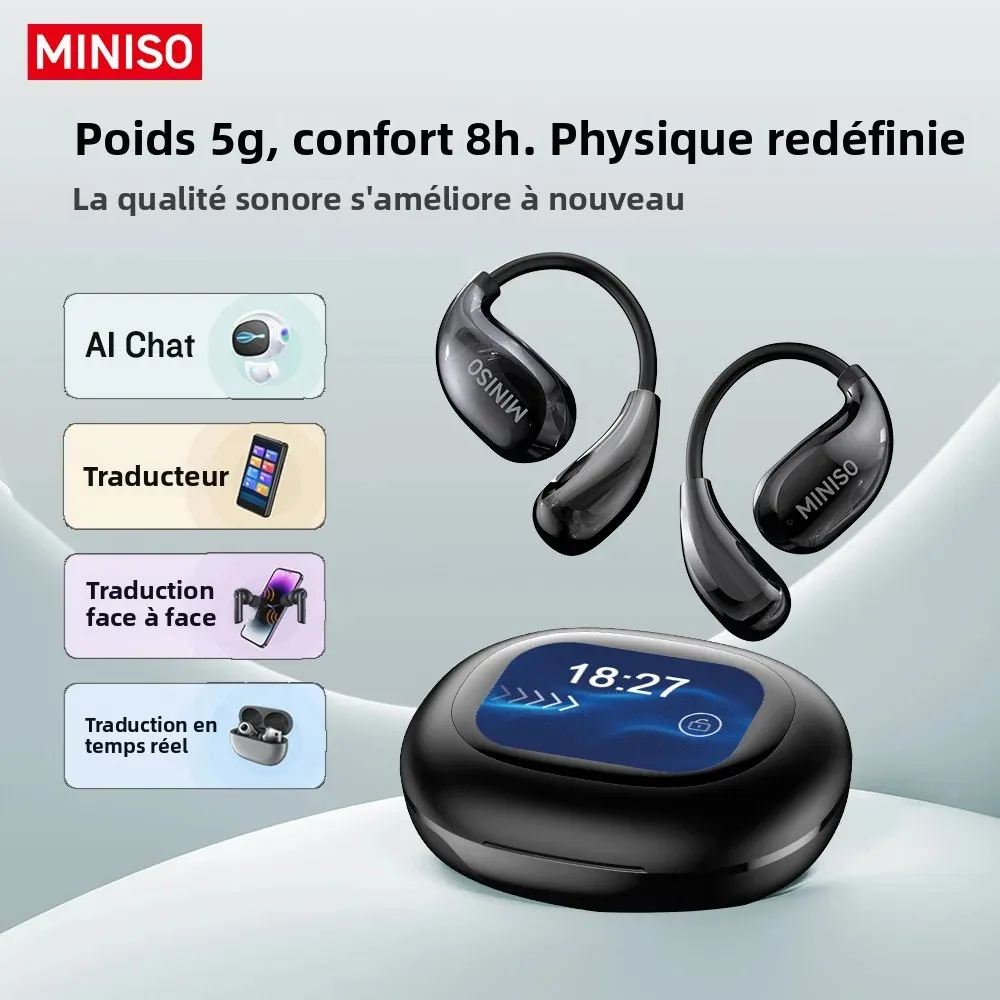 Miniso MS189 AI traduction Bluetooth écouteurs sport sans fil casque LCD couleur écran tactile 8 heures d'autonomie basse stéréo