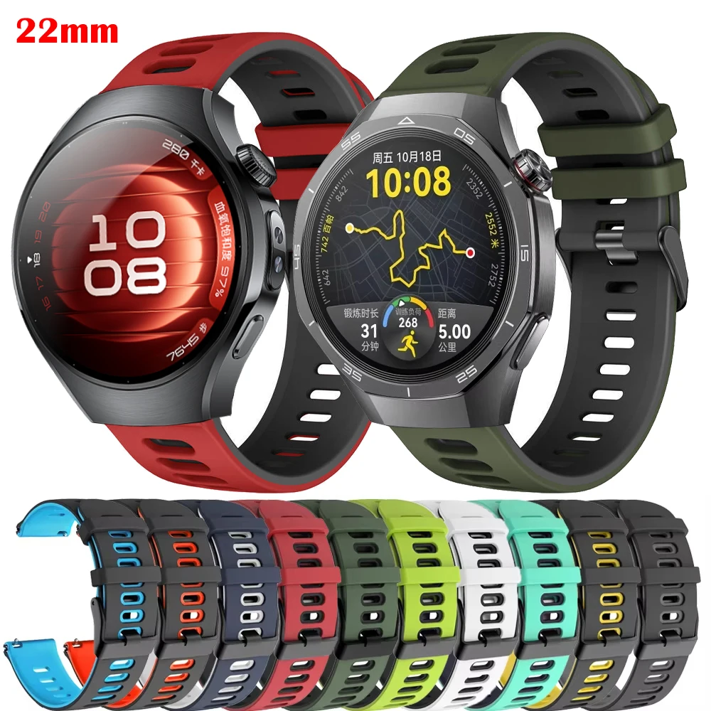 Cinturino in silicone bicolore da 22 mm per Huawei Watch 5 4 3 Pro 46mm cinturino sportivo per Huawei Watch GT 5 Pro/GT5 GT4 GT3 GT2 braccialetto