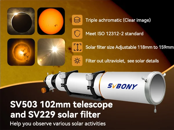 Svbony SV503/SV550 Refraktor-Teleskop OTA ED für Solarobjektionen 80/102/122 mm mit SV229 Solarfilter – Detail 2