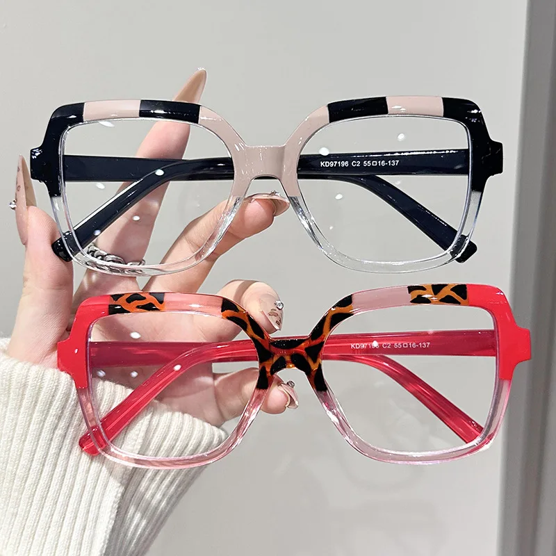 Oversized Square Color Block Anti Blue Light Glasses Frame Ins Style Clear Lens European American Trendy Fashion Eyewear