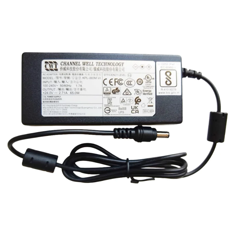 

Genuine CWT KPL-065M-VI 24V 2.71A 65W AC Adapter Charger KPL-065M-VL Monitor Power Supply 5.5 x 2.5mm