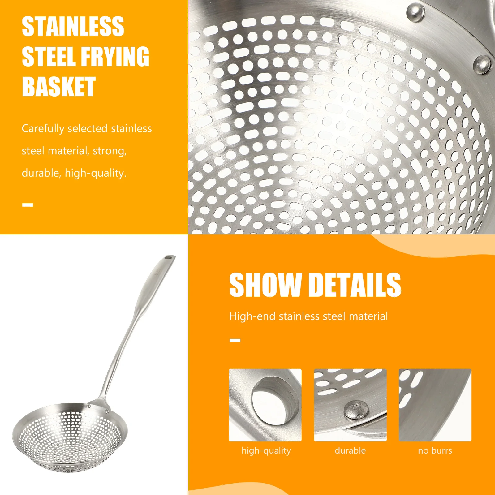 

Stainless Steel Strainer Slotted Spoon Scoop Long H Rustproof 304 Sieve Oil Filter Kitchen Bar