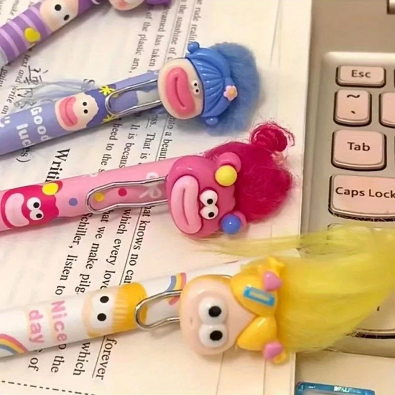 

1PC Random Color Fluffy Explosion Click Pen - Cute Frizzy Hair Ballpoint Gel Pen for School Office Writing Supplies