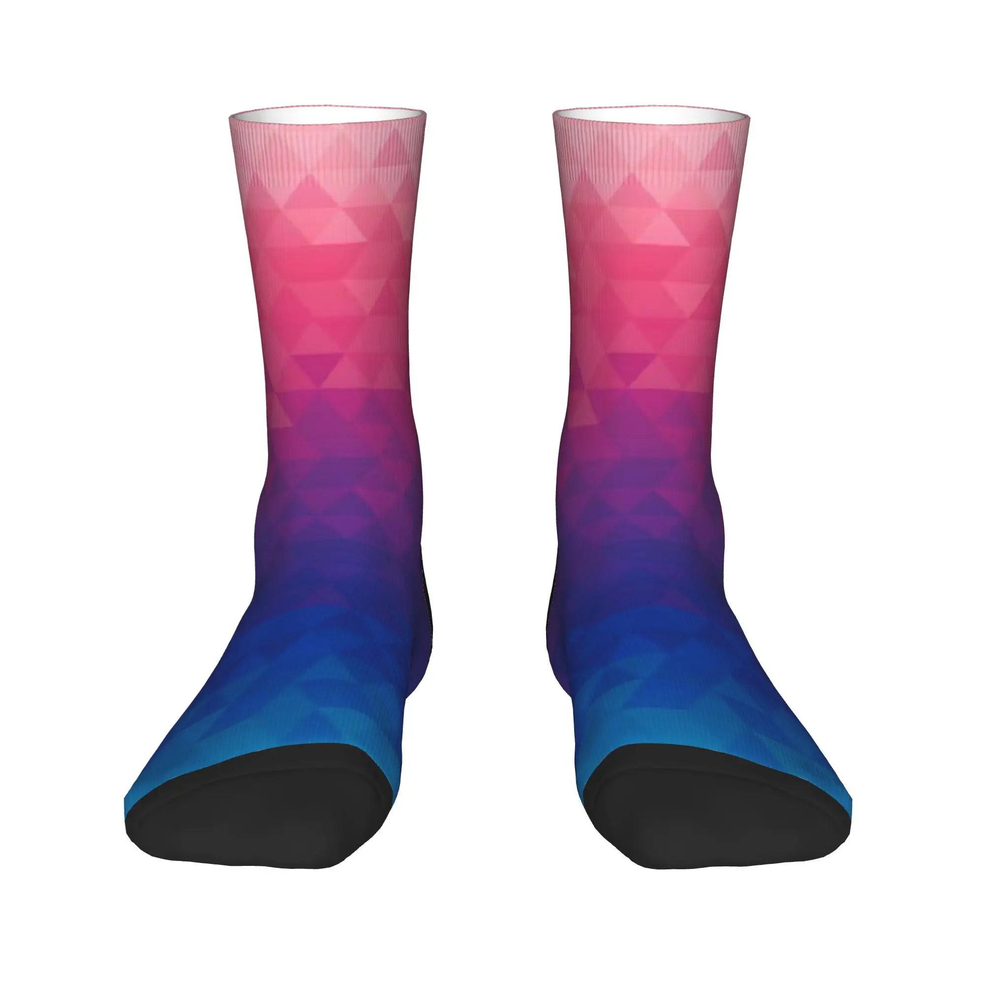 Men Socks Pink Purple Blue Vertical Gradient Triangle Mosaic  Stockings Autumn Breathable Socks Skateboard Anti-Slip Socks