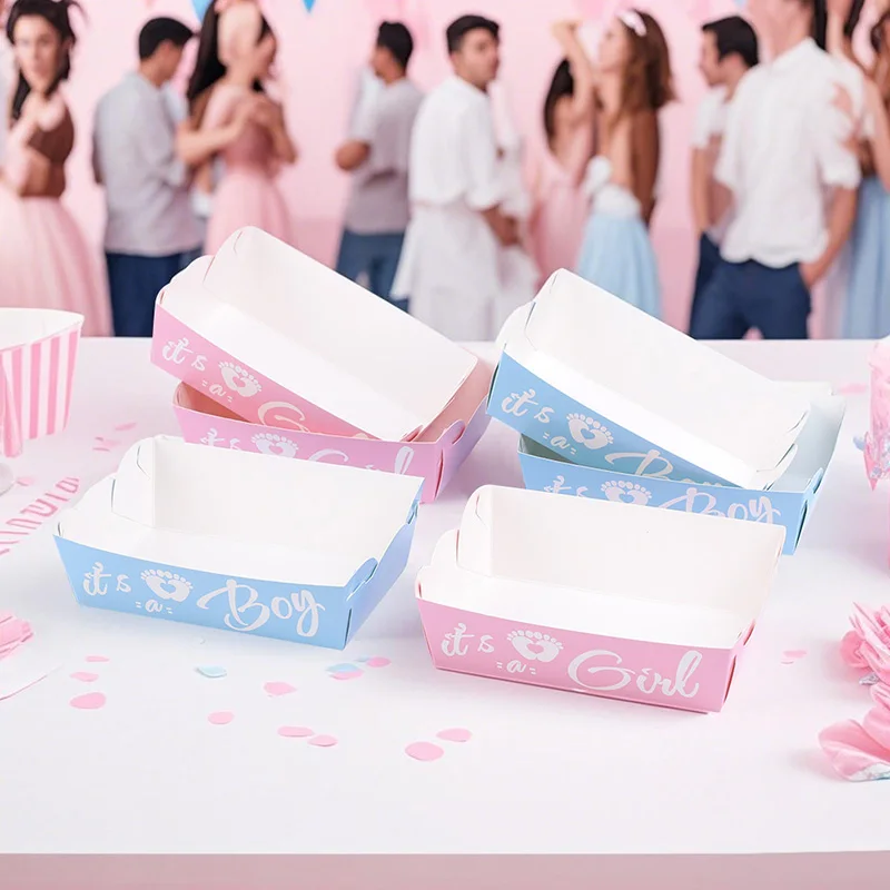 Mini caja de papel de palomitas de maíz de caramelo en forma de barco rosa y azul, vajilla desechable para decoración de cumpleaños con tema de oso para Baby Shower, 5 uds.