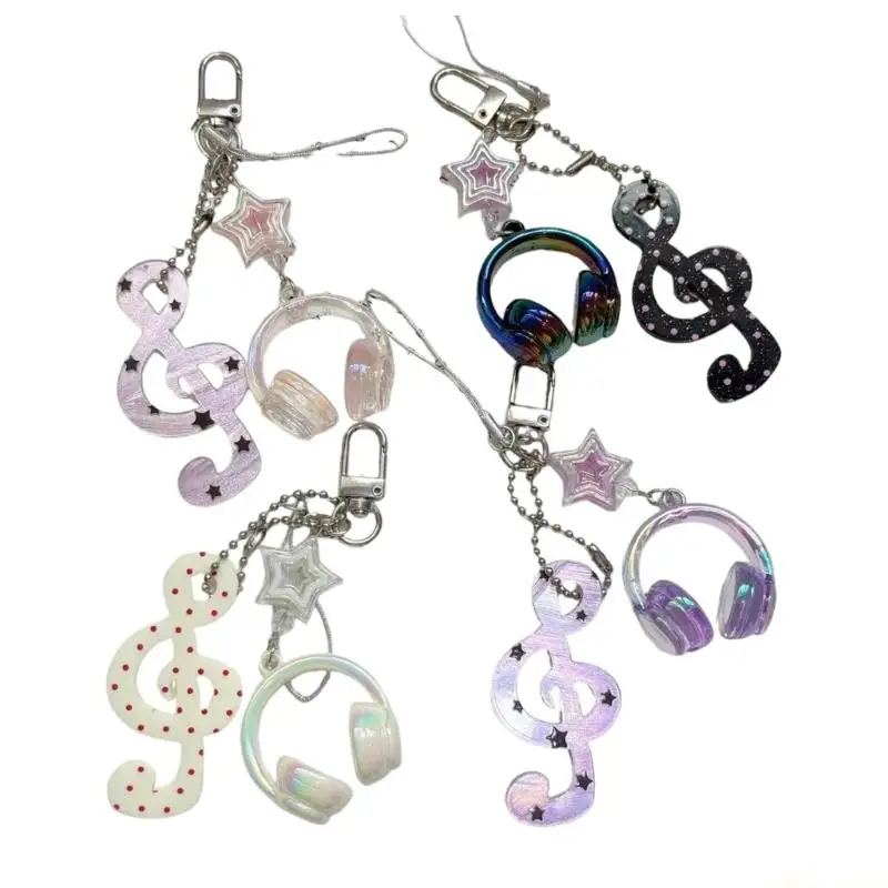 31BF Artistic Music Theme Keychain Combining Retro Polkas Dots Stars Pattern Practical Daily Carry Charm