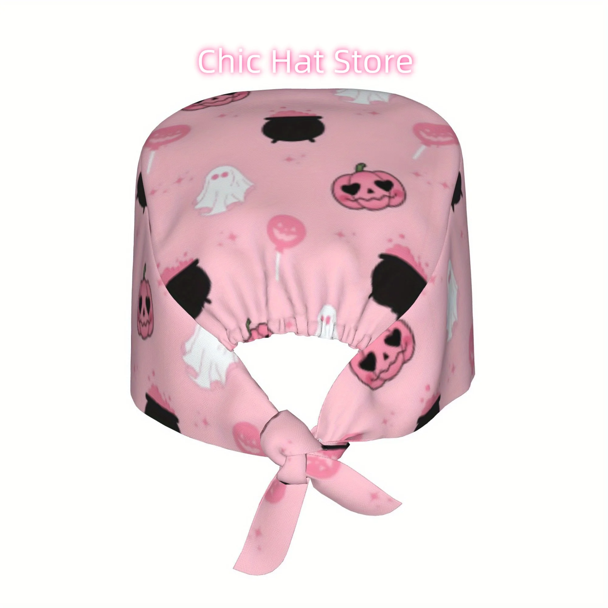 1pc Ghost Unisex Trendy Printed Work Cap - Lightweight Adjustable Skull Cap with Tie-Back for Nurses, Dustproof Chef & Cooking C