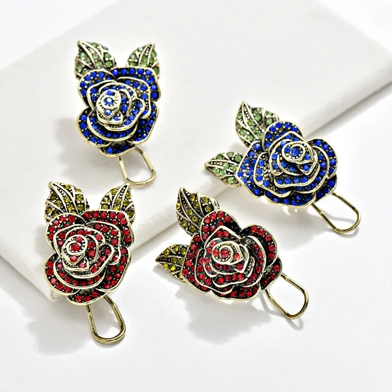 

Europe and America Vintage Sweet Romantic Inlaid Shiny Rhinestone Red and Blue Rose Earrings.