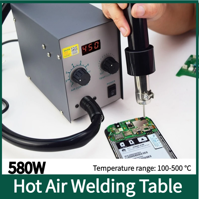 580W Digital Display 100-500 ℃ Hot Air Gun With 3 Nozzles 957DW+ Hot Air Gun Welding Table Machine