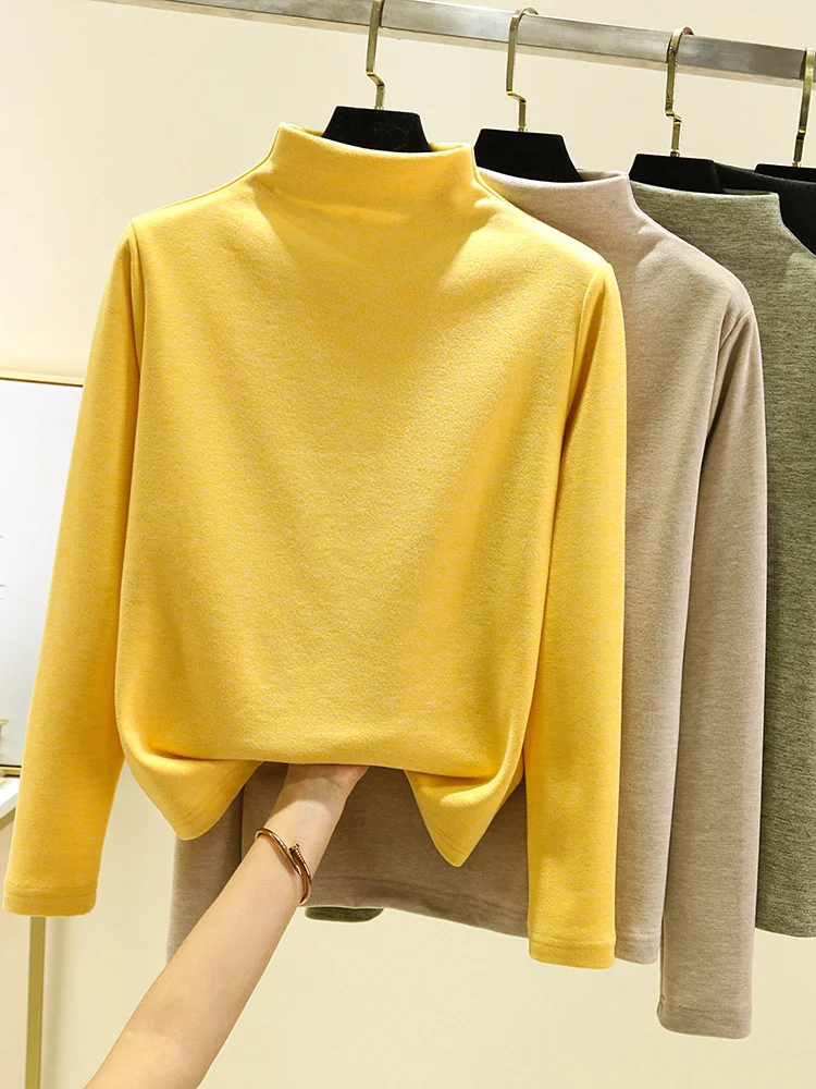 Thiened Fce f-High Collar Thermal T-Shirt Damen Winter Long Sve Base irt Dervo Sle Warm Top Damen Faion