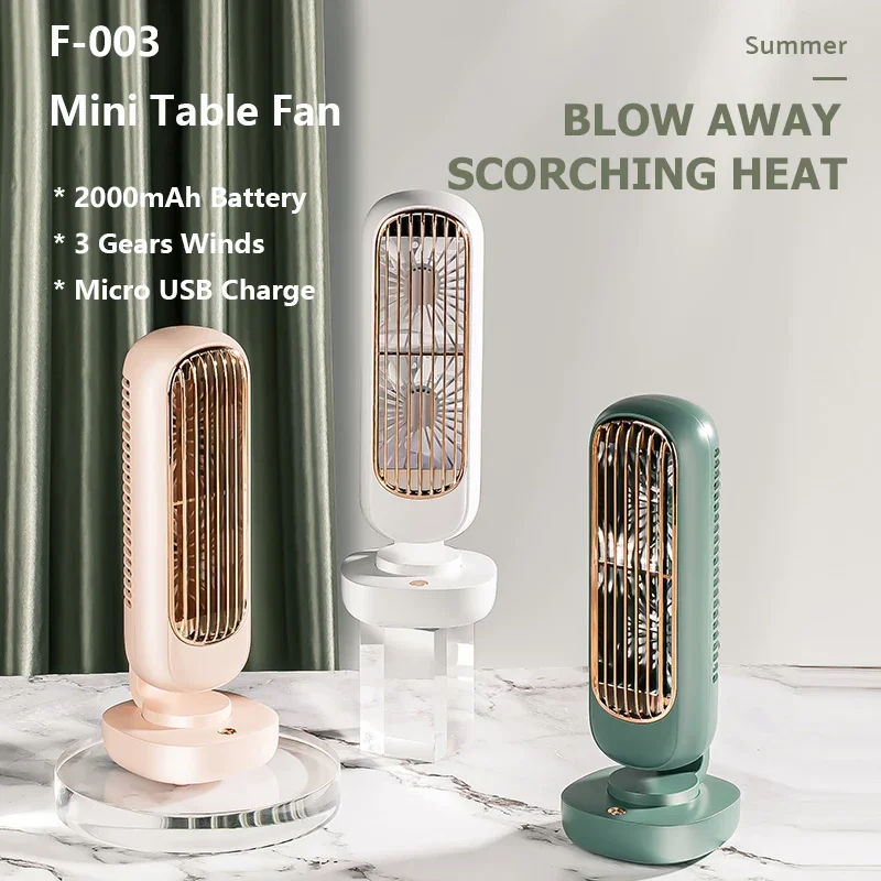 

New Stand Mini USB Fan Rechargeable Tower Table Fan Portable Desktop Air Cooler - Home Study Camping 2000mAh Battery Type-C Cabl