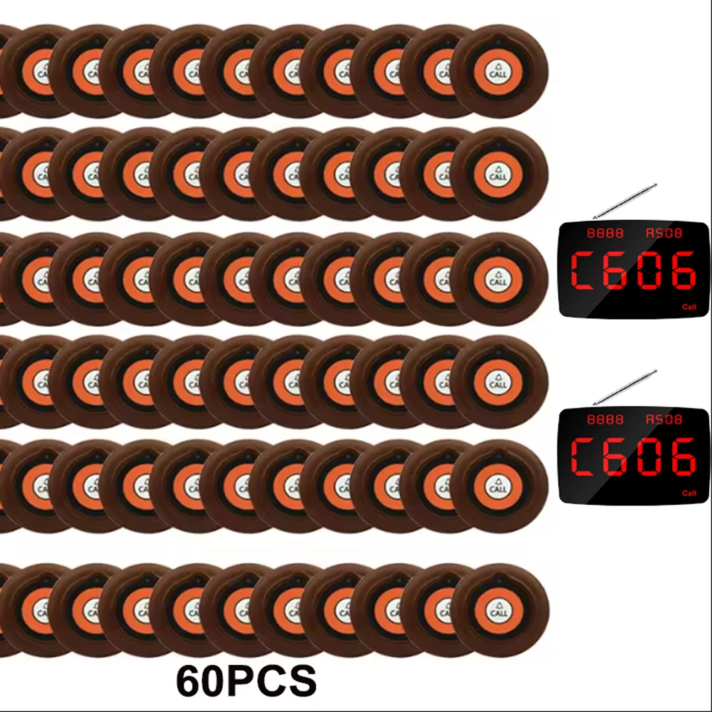 Fast Shipping 60Pcs Table Call Button 2 Display Monitor Receiver Wireless Waiter Calling System for Cafe Service Pager