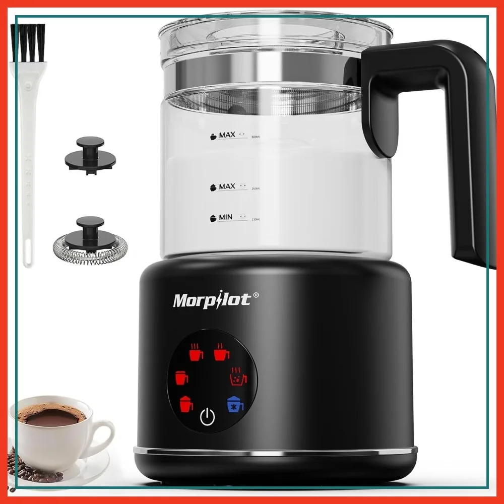 

16.9oz Electric Milk Frother & Steamer, 6 Functions, Dishwasher Safe, BPA Free, Perfect Froth in 2 Min (Black-Glass)